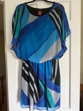 S.L. Fashions Blue Teal Abstract Mini Dress